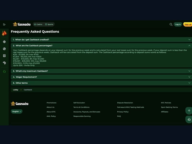 Wöchentlicher Cashback und Sonntagsreload bei Casinacho Casino für Deutschland