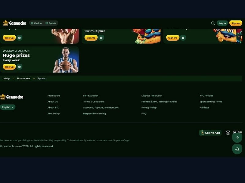 Live-Casino und Turniere bei Casinacho Casino mobil für Deutschland